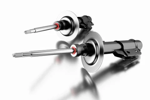 3D rendering. Passenger car Shock Absorber, new auto parts, spare parts. Stock Photos