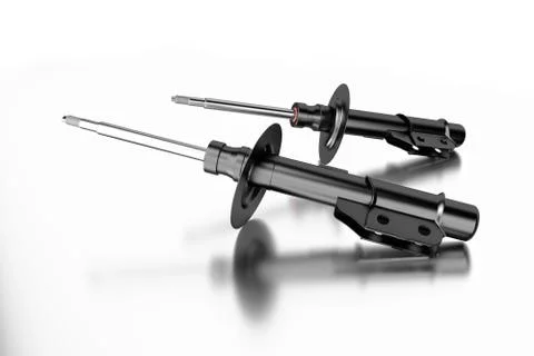 3D rendering. Passenger car Shock Absorber, new auto parts, spare parts. Stock Photos