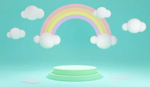 3D Rendering pastel blank product stand podium display with rainbow and clo.. イラスト素材
