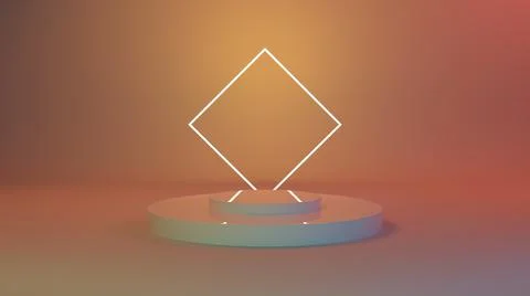 3D rendering pastel stand podium with neon sign. Empty space for product design Illustrazione stock