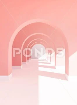 3d rendering of pastel walkway ,pink color background with white floor and s Stock Illustration