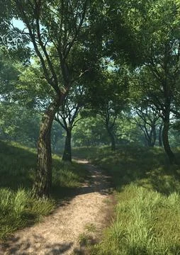 3D Rendering Path through Summer Forest Stock Illustration