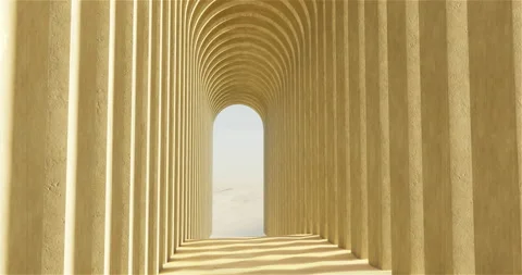 3d rendering. Path under concrete arches in desert. Stock Footage 166631574