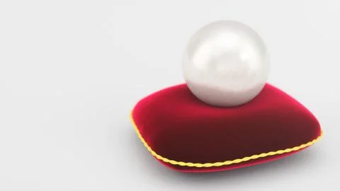 3d rendering of a pearl on a soft red velvet pillow with a gold stroke Stock Illustration