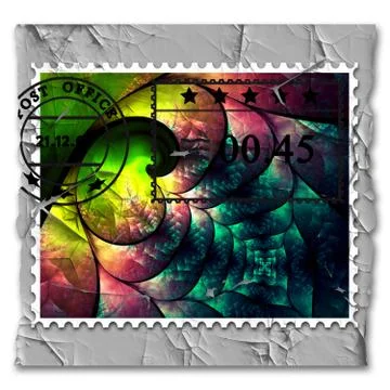 3D rendering of peeled decayed fractal stamp Stock Illustration