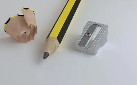3d rendering of a pencil and a sharpener, back to school 스톡 일러스트