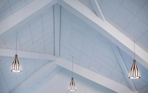 3D rendering of pendant lamps hanging from a white ceiling for house interiors Ilustración de archivo