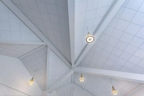 3D rendering of pendant lamps hanging from a white ceiling for house interiors Ilustración de archivo