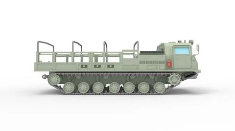 3D rendering of a people carrier army truck on caterpillar tracks in isolated Stock Illustration
