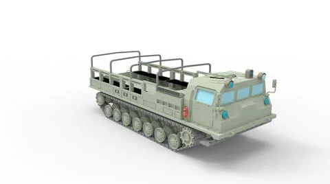3D rendering of a people carrier army truck on caterpillar tracks in isolated Stock Illustration