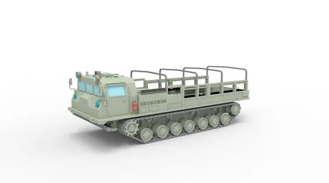 3D rendering of a people carrier army truck on caterpillar tracks in isolated Stock Illustration