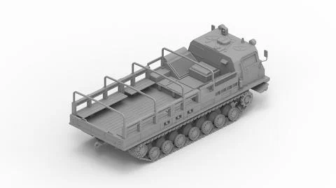 3D rendering of a people carrier army truck on caterpillar tracks in isolated Stock Illustration