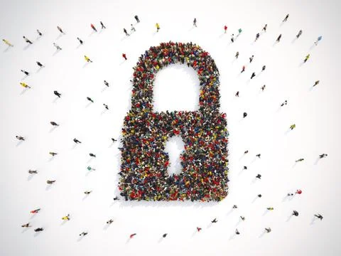 3D Rendering of people forms a closed lock Illustrazione stock