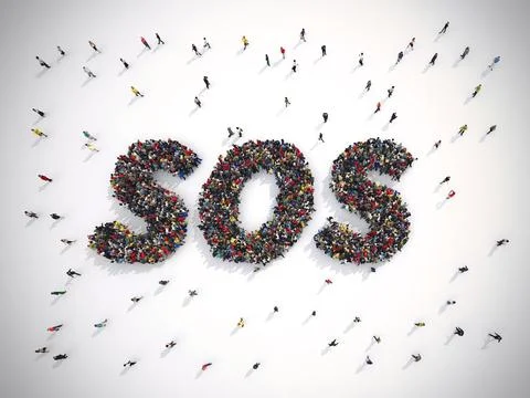3D Rendering of people sos concept. 3D Rendering Stock Illustration