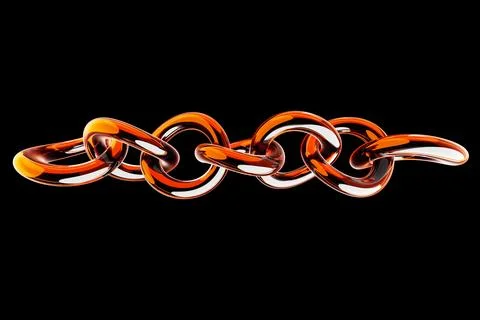 3D rendering, perfect shape, multicolored neon chain on black background, fut Stock Illustration