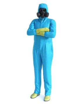 3D rendering of person standing in hazmat suit. Stock Illustration
