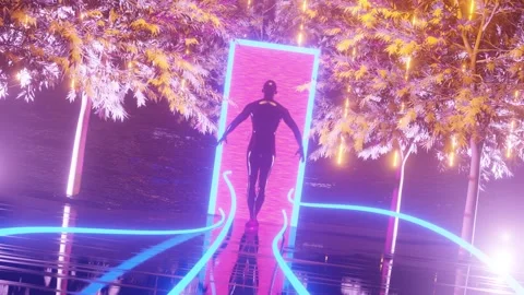 3D rendering of person walking towards secret door Stock Footage 274190316