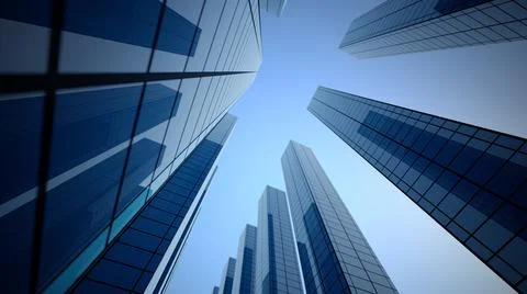3d rendering. Perspective view, the skyscraper is directed to the sky. blue g Stock Illustration