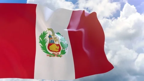 3D rendering of Peru flag waving on blue sky background with Alpha channel Stock Footage 85275869