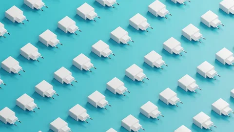 3d rendering of phone chargers array moving in a row, motion graphics of power Stock Footage 168291878