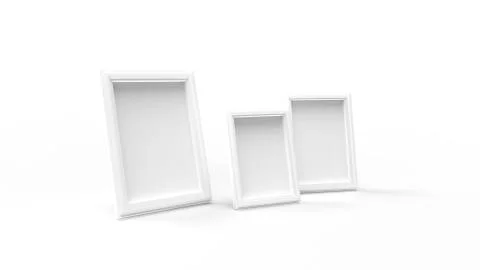 3d rendering of photo frames isolated in white studio background Illustrazione stock