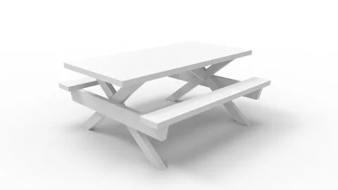 3D rendering of a picknick park bench seat table white isolated Ilustración de archivo