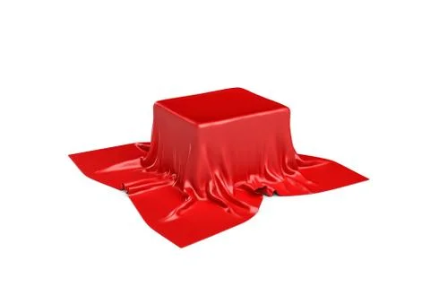 3d rendering of a piece of red satin clothes is likely to hide a box isolated on イラスト素材