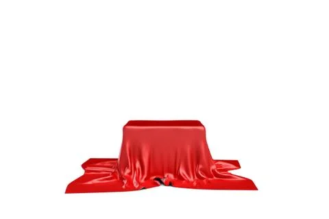 3d rendering of a piece of red satin clothes is likely to hide a box isolated on Illustrazione stock