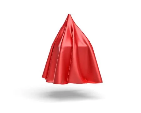 3d rendering of a piece of red satin clothes is going to reveal a box isolated Stock Illustration