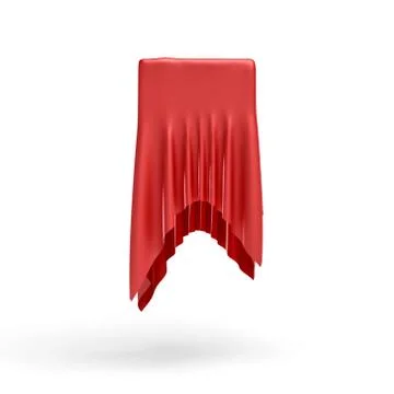 3d rendering of a piece of red satin clothes is hiding a box on the center Stock Illustration