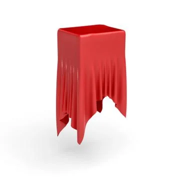 3d rendering of a piece of red satin clothes is hiding a box on the center Stock Illustration