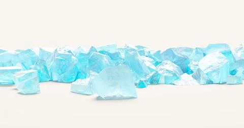 3d rendering. Pieces of blue transparent ice on a white isolated background a Stock Illustration