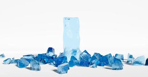 3d rendering. Pieces of blue transparent ice on a white isolated background a Stock Illustration