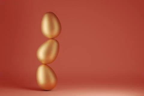 3D rendering of a Pile of golden Easter eggs with negative space Stock Illustration