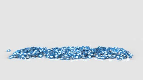 3D rendering of pile round blue thumbs up icons on white background. Symbols of Stock Photos