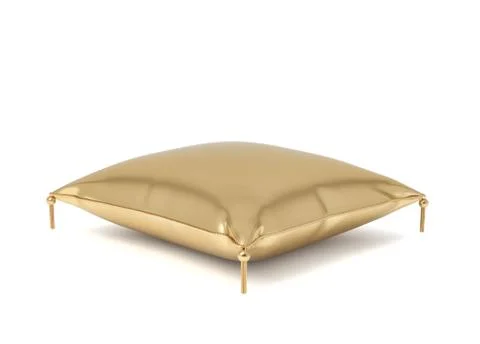 3d rendering of a pillow made of golden fabric with gold trim and intricate Stock-Illustration