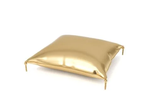 3d rendering of a pillow made of golden fabric with gold trim and intricate Stock Illustration
