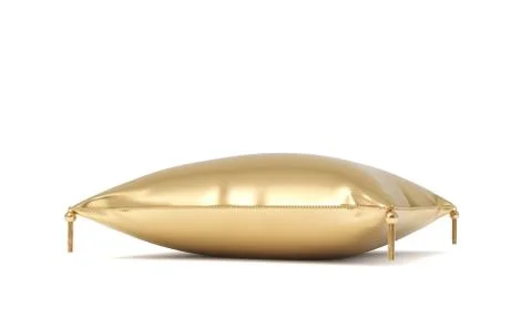 3d rendering of a pillow made of golden fabric with gold trim and intricate Stock Illustration