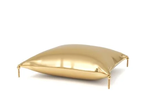 3d rendering of a pillow made of golden fabric with gold trim and intricate Stock Illustration