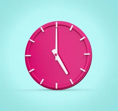 3D rendering of a pink analog clock isolated on a light blue background Stock Illustration