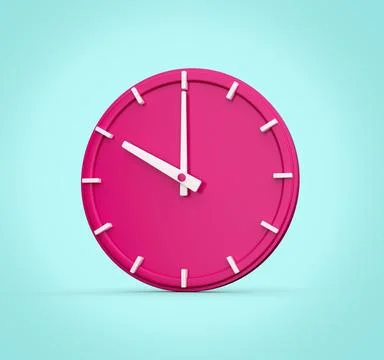 3D rendering of a pink analog clock isolated on a light blue background Stock Illustration