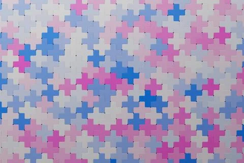 3D rendering. Pink and  blue pattern of crosses of various shapes. Minimalist Stock Illustration