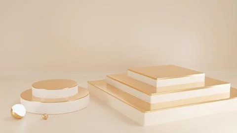 3D rendering of pink and gold pedestal podium,minimal podium blank space for  Stock Illustration