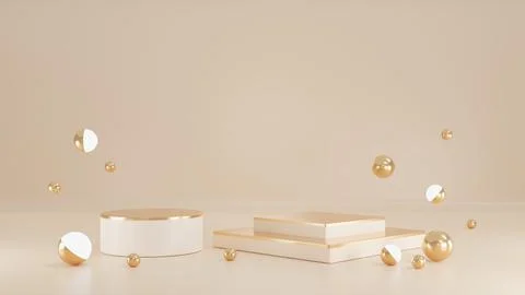 3D rendering of pink and gold pedestal podium,minimal podium blank space for  Stock Illustration