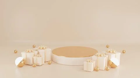3D rendering of pink and gold pedestal podium,minimal podium blank space for  Stock Illustration