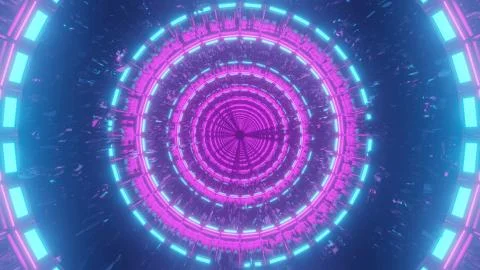 A 3D rendering of pink and light blue lights forming a circle - futuristic co Stock Illustration
