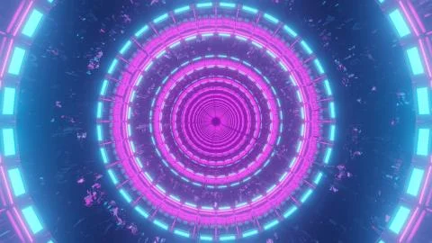 A 3D rendering of pink and light blue lights forming a circle - futuristic co Stock Illustration