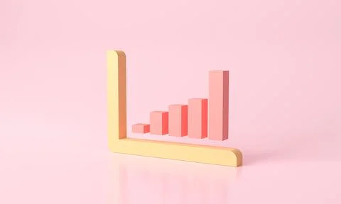 3d rendering pink and yellow bar graph stair step to Arrow growth success. Illustrazione stock