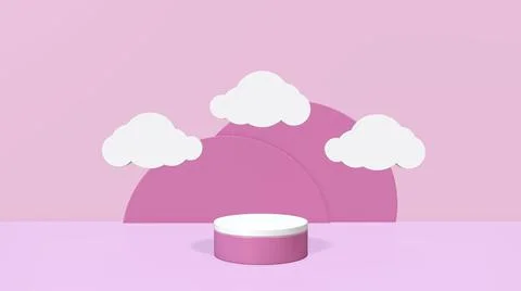 3d rendering pink background podium stage with minimal clouds in pastel. Stock Illustration