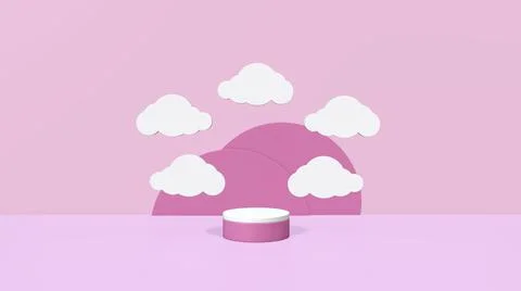 3d rendering pink background podium stage with minimal clouds in pastel. Stock Illustration